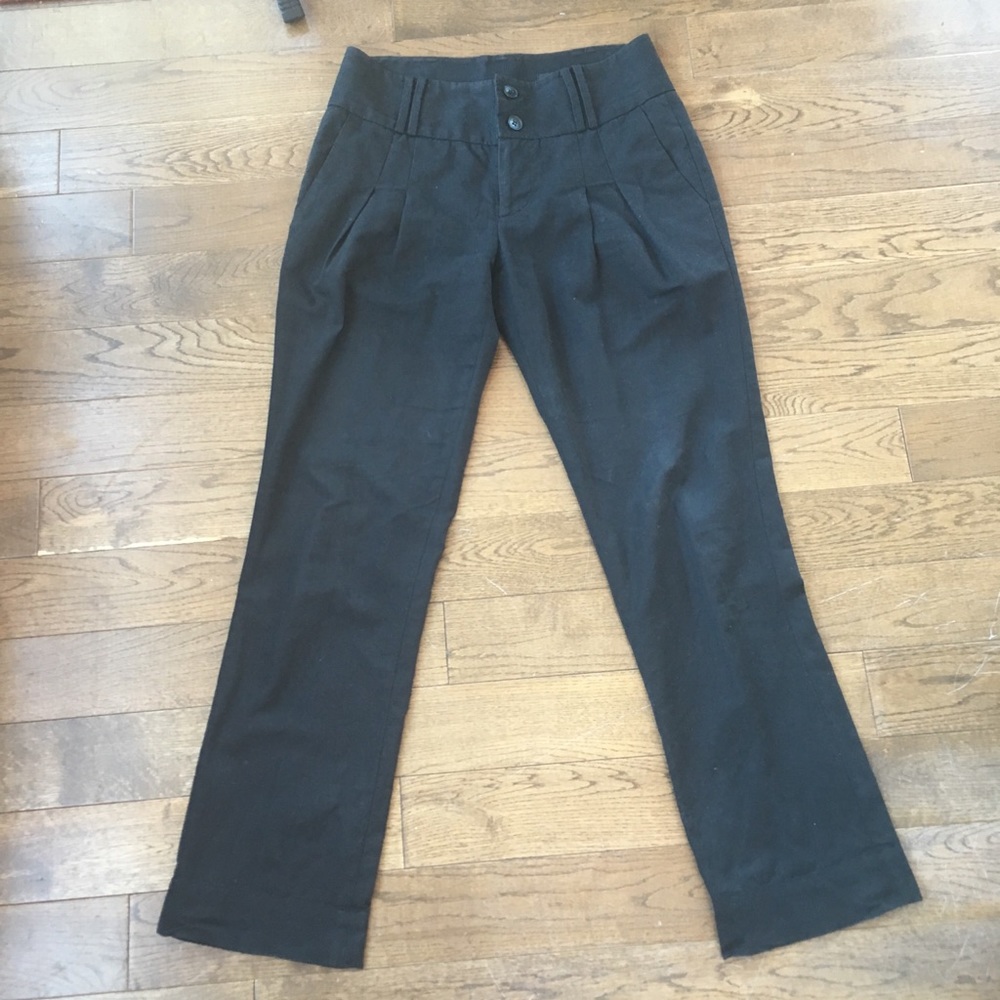 Cotton/linen crop pant with wide waistband